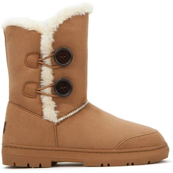 Womens Twin Button Fully Fur Lined Waterproof Winter Snow Boots - Picture 2 of 7